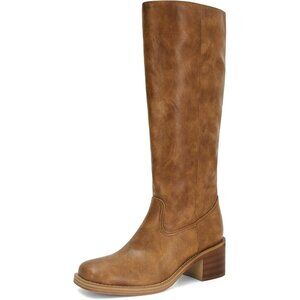 Women's Brown Jeossy 950 Knee Riding Boots with Metal Buckle Zipper Wide Calf